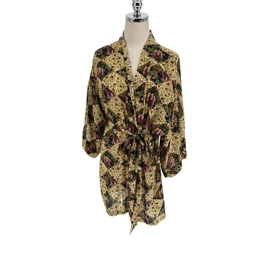 Vintage Maidenform Robe Sz Medium Floral Harlequin Patchwork Cottagecore Women's